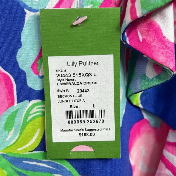 Lilly Pulitzer Esmeralda Dress Beckon Blue Jungle Utopia Size Large NWT $168 - Picture 7 of 12